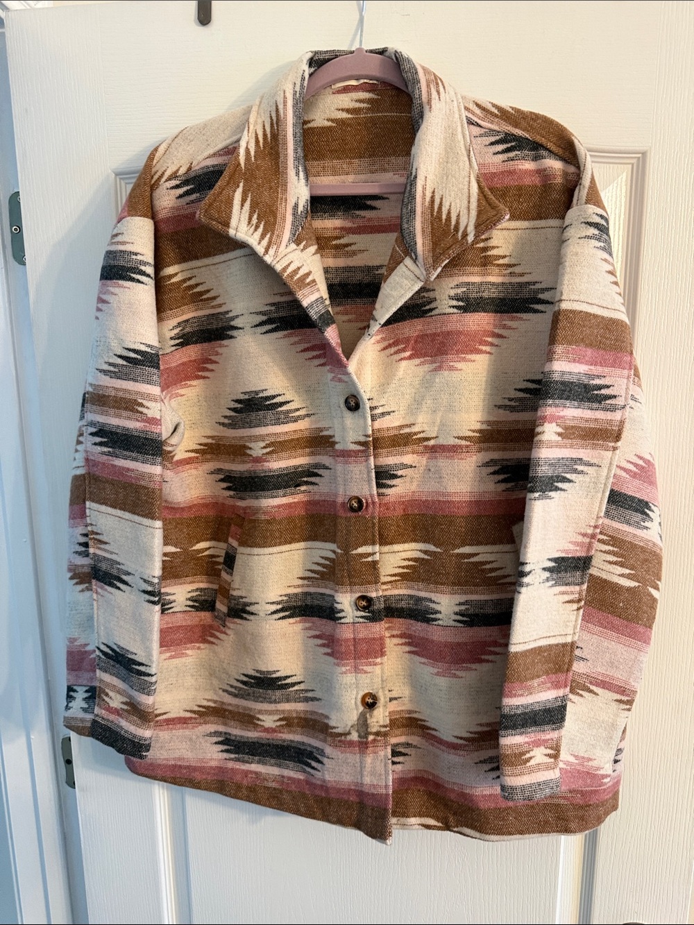 Women's Cream and Brown Southwestern Button-Front Jean Jacket 2XL/3XL